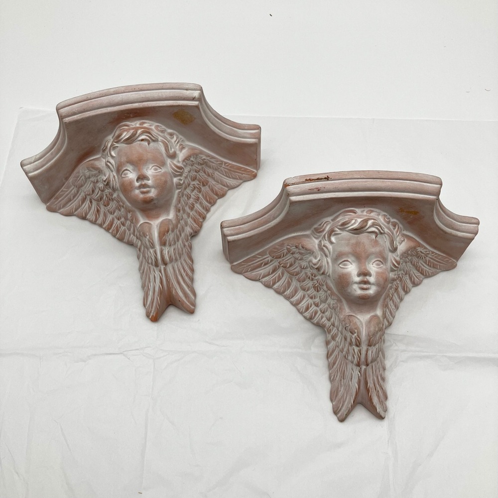 Wall Sconce Cherub Set 2 Terracotta Pink Vintage Angel Floating Shelves